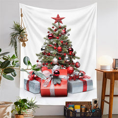 Lofaris Red Silver Christmas Tree Wall Hanging Tapestry Deco