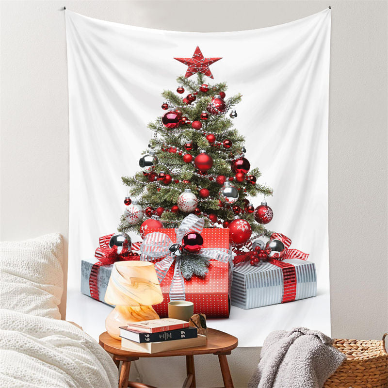 Lofaris Red Silver Christmas Tree Wall Hanging Tapestry Deco