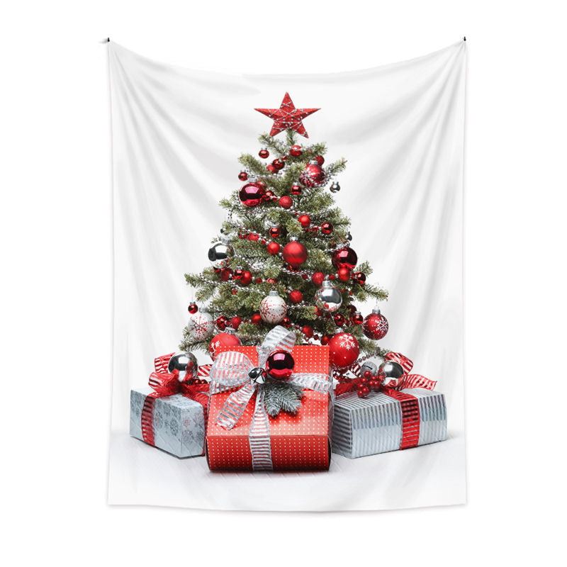 Lofaris Red Silver Christmas Tree Wall Hanging Tapestry Deco