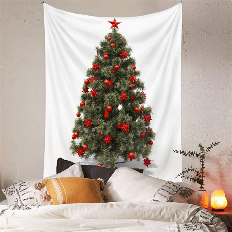 Lofaris Red Star Dark Green Christmas Tree Wall Tapestry