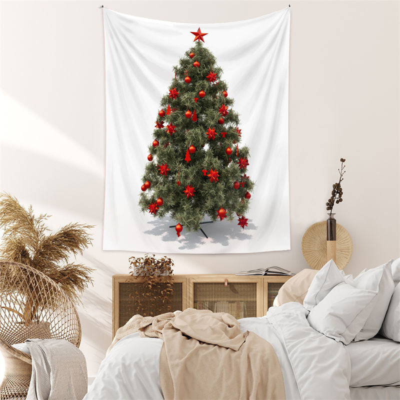 Lofaris Red Star Dark Green Christmas Tree Wall Tapestry