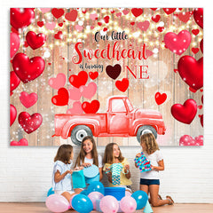 Lofaris Red Sweetheait And Car 1st Happy Birthday Backdrop