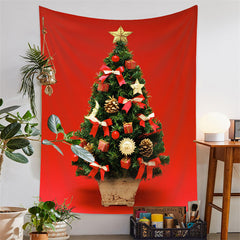 Lofaris Red Theme Christmas Tree Wall Hanging Room Tapestry