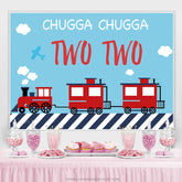 Lofaris Red Train Blue Sky Ghugga Happy 2nd Birthday Backdrop