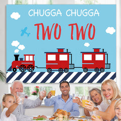 Lofaris Red Train Blue Sky Ghugga Happy 2nd Birthday Backdrop