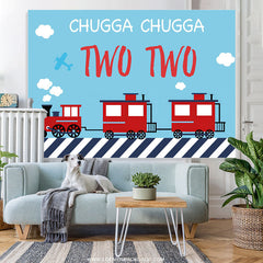 Lofaris Red Train Blue Sky Ghugga Happy 2nd Birthday Backdrop