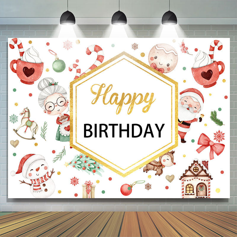 Lofaris Red White Christams Theme Gold Happy Birthday Backdrop