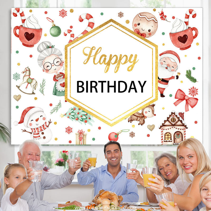Lofaris Red White Christams Theme Gold Happy Birthday Backdrop