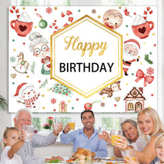 Lofaris Red White Christams Theme Gold Happy Birthday Backdrop