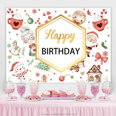 Lofaris Red White Christams Theme Gold Happy Birthday Backdrop