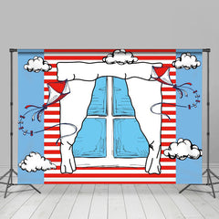 Lofaris Red White Curtain Blue Sky Happy Birthday Backdrop
