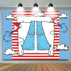 Lofaris Red White Curtain Blue Sky Happy Birthday Backdrop