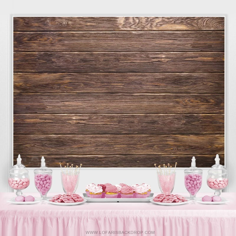 Lofaris Retro Brown Wood Wall Birthday Decoration Backdrop