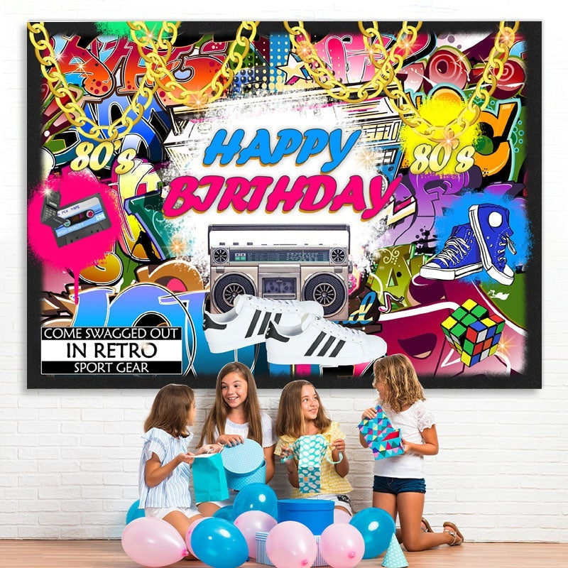 Lofaris Retro Hip Pop Urban Graffiti Happy Birthday Backdrop