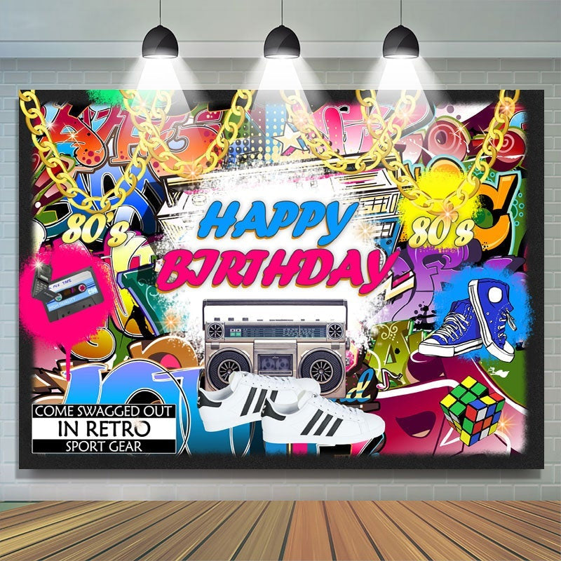 Lofaris Retro Hip Pop Urban Graffiti Happy Birthday Backdrop