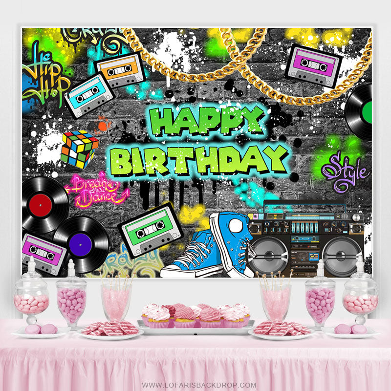Lofaris Rock Hip Hop Classic Happy Birthday Party Backdrop