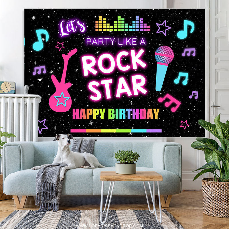 Lofaris Rock Star Music Starry Black Happy Birthday Backdrop