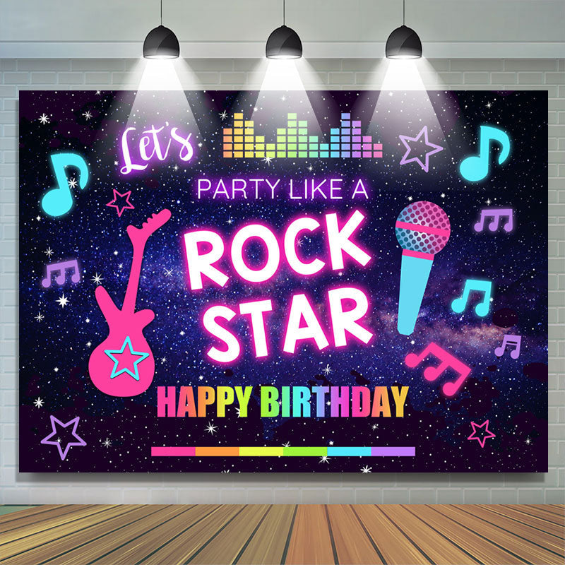 Lofaris Rock Star Music Theme Colorful Happy Birthday Backdrop