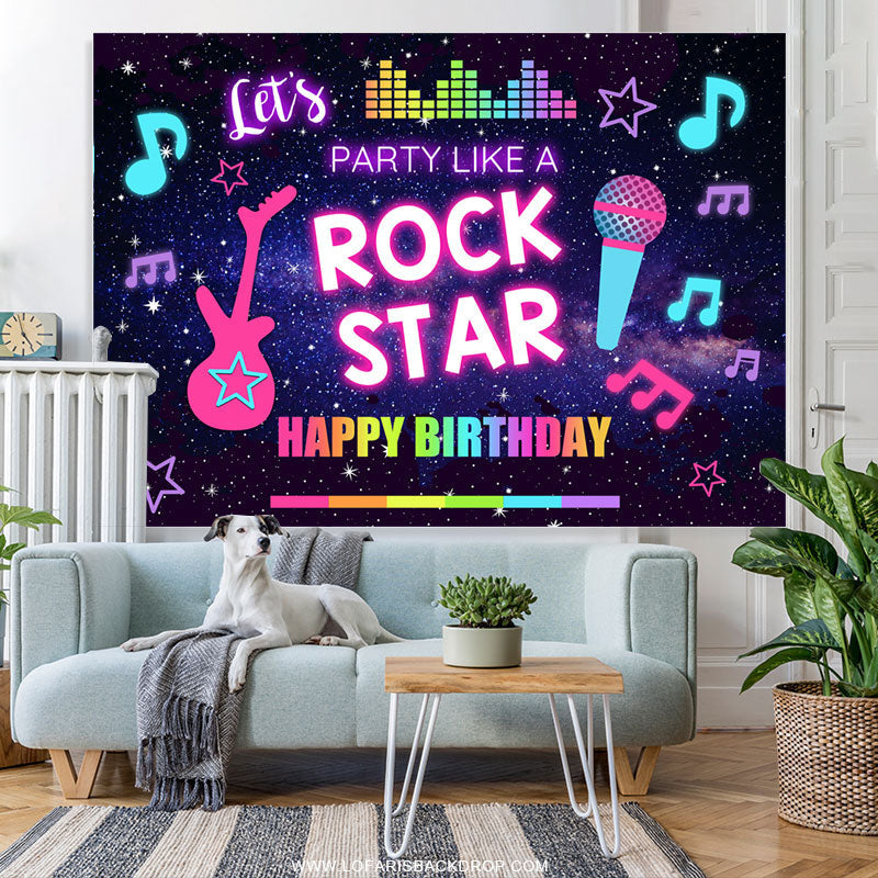 Lofaris Rock Star Music Theme Colorful Happy Birthday Backdrop