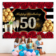 Lofaris Rose And Glitter Balloon Happy 50Th Birthday Backdrop