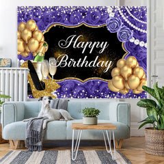 Lofaris Rose And Glitter Balloon Pearl Happy Birthday Backdrop