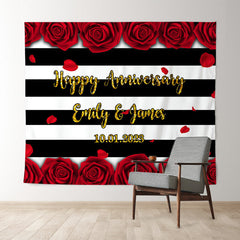 Lofaris Rose And White Black Line Happy Anniversary Backdrop