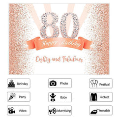Lofaris Rose Gold and Pink Dots Happy 80th Birthday Party Backdrop