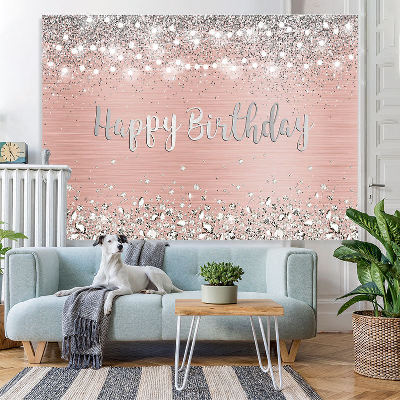 Lofaris Rose Gold And Silver Bokeh Happy Birthday Backdrop