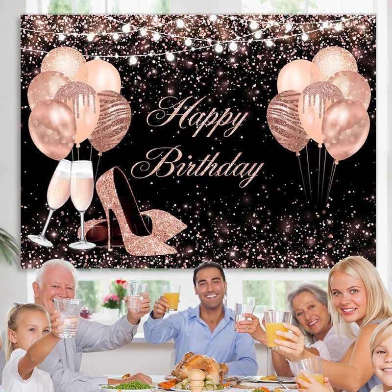 Lofaris Rose Gold Balloon Glitter Birthday Backdrop for Women