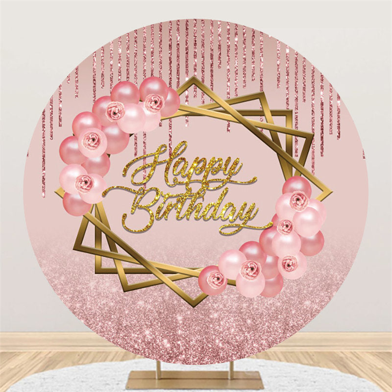 Lofaris Rose Gold Balloon Glitter Happy Birthday Round Backdrop