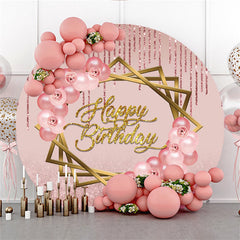 Lofaris Rose Gold Balloon Glitter Happy Birthday Round Backdrop