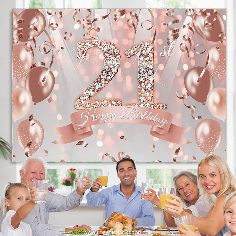Lofaris Rose Gold Balloon Happy 21St Birthday Backdrop For Girl