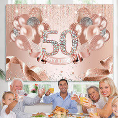 Lofaris Rose Gold Balloon Ribbion Happy 50Th Birthday Backdrop