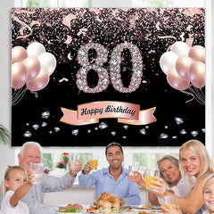 Lofaris Rose Gold Balloons Diamonds Happy 80th Birthday Backdrop For Women