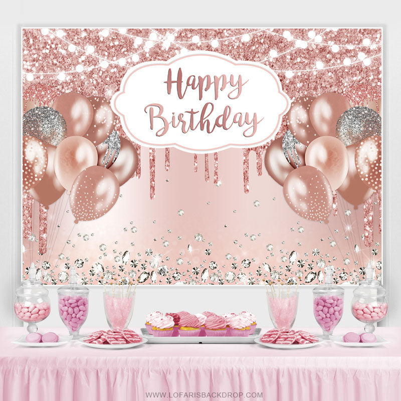 Lofaris Rose Gold Glitter Balloon Happy Birthday Backdrop