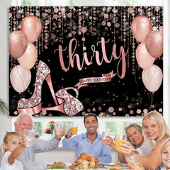 Lofaris Rose Gold Happy 30Th Birthday Balloon Glitter Backdrop