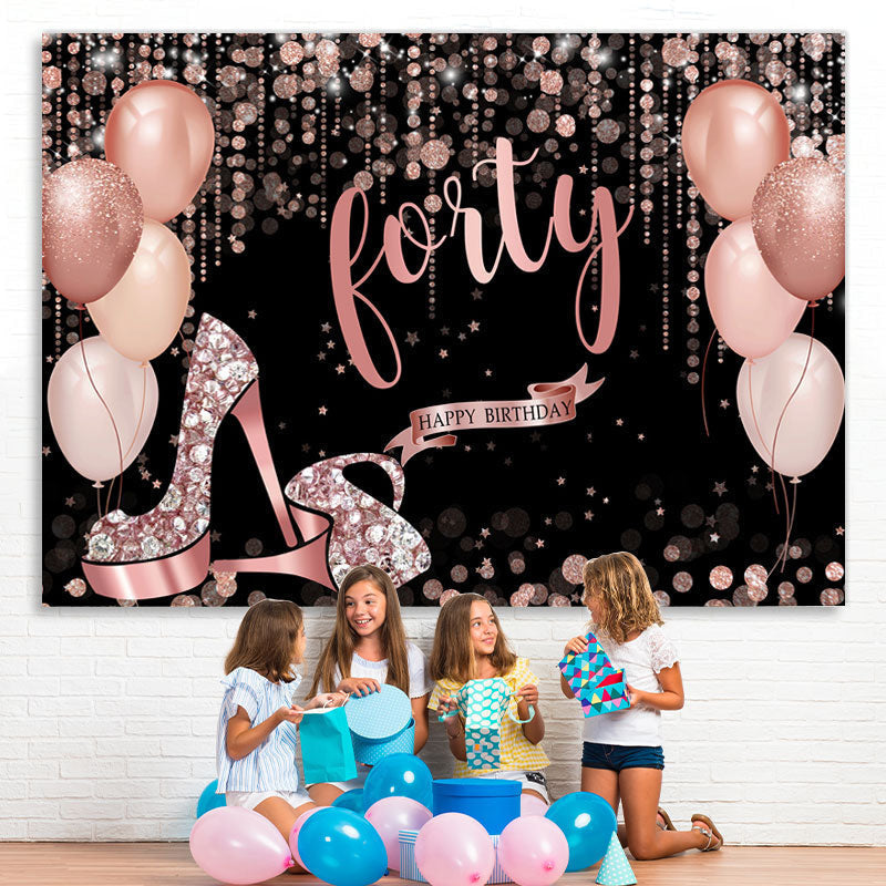 Lofaris Rose Gold Happy 40Th Birthday Balloon Glitter Backdrop