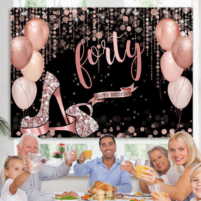 Lofaris Rose Gold Happy 40Th Birthday Balloon Glitter Backdrop