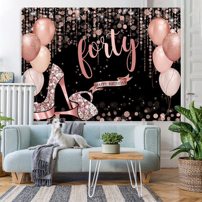 Lofaris Rose Gold Happy 40Th Birthday Balloon Glitter Backdrop