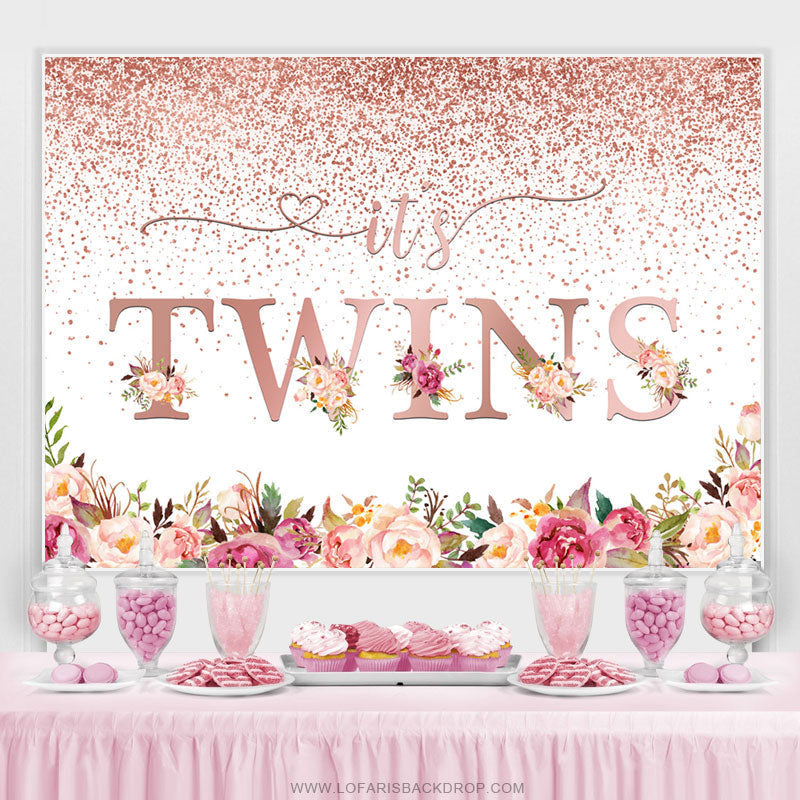 Lofaris Rose Gold Its Twins Floral Dots Baby Shower Backdrop