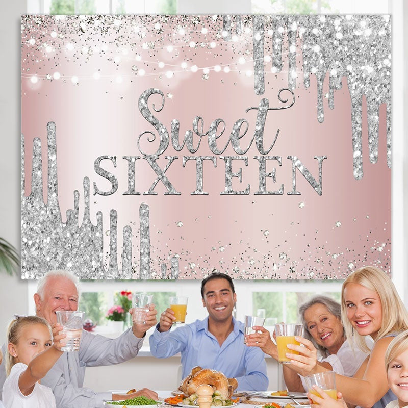 Lofaris Rose Gold Pink and Silver Bokeh Sweet Sixteen Backdrop