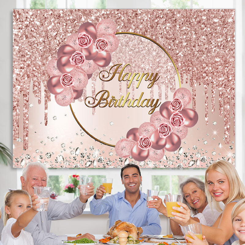 Lofaris Rose Gold Pink Flower and Diamond Birthday Backdrop