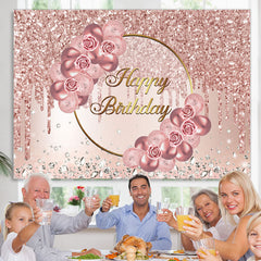 Lofaris Rose Gold Pink Flower and Diamond Birthday Backdrop