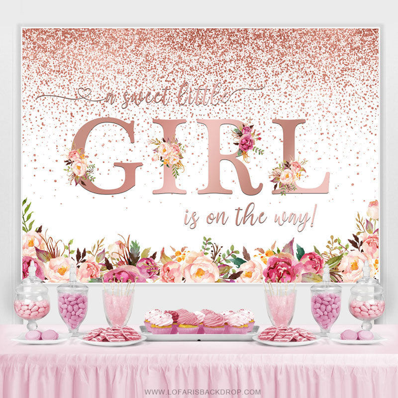 Lofaris Rose Gold Sweet Girl Is On The Way Baby Shower Backdrop