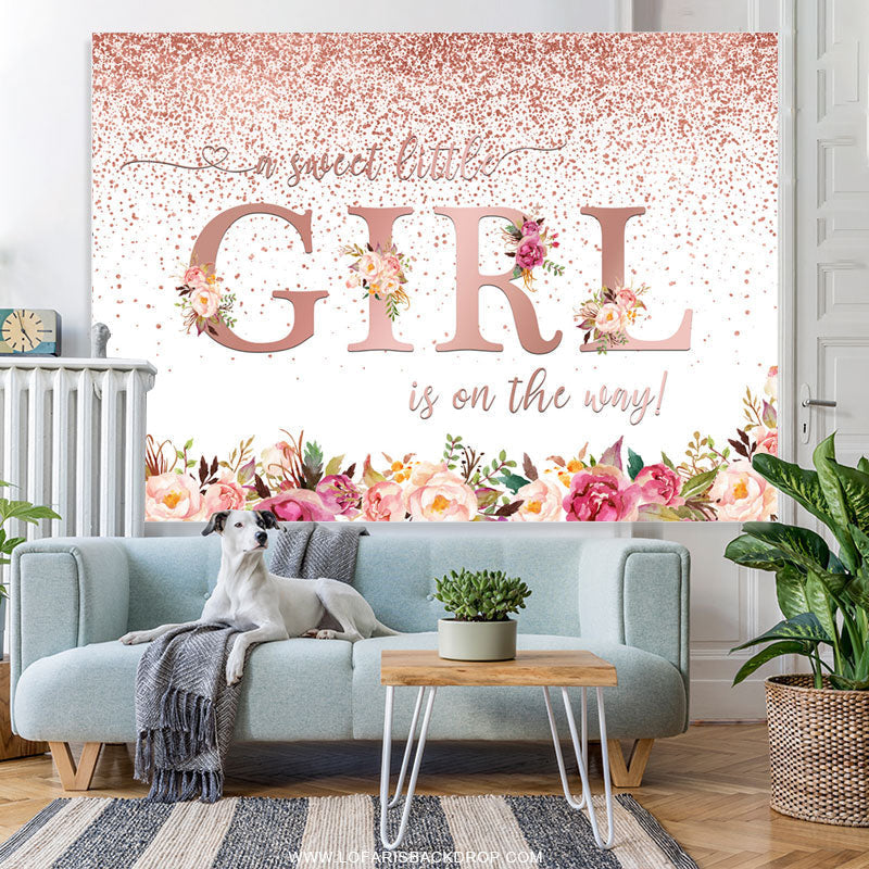 Lofaris Rose Gold Sweet Girl Is On The Way Baby Shower Backdrop