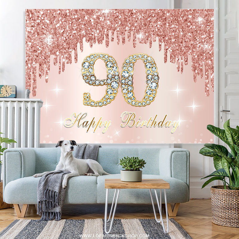 Lofaris Rose Golden Happy 90Th Birthday Backdrop For Women