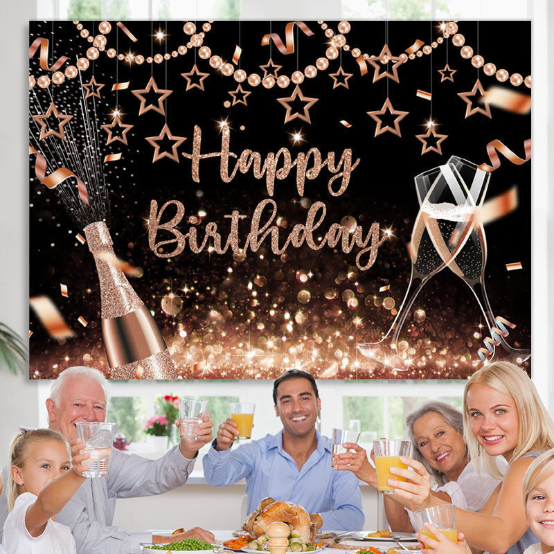 Lofaris Rose Golden Pearl And Star Theme Happy Birthday Backdrop