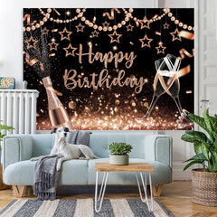 Lofaris Rose Golden Pearl And Star Theme Happy Birthday Backdrop
