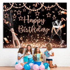 Lofaris Rose Golden Pearl And Star Theme Happy Birthday Backdrop