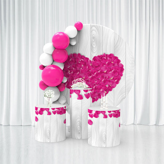 Lofaris Rose Pink Floral Grey Wood Happy Valentines Day Backdrop Kit